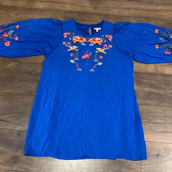 jodifl embroidered dress Jodifl 3D Floral Pattern Dress in Blue L main image 1